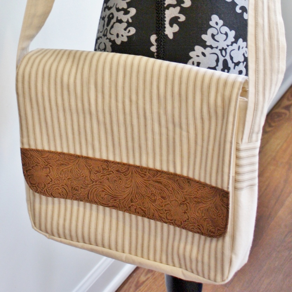 Canvas Ticking Messenger Bag Handmade